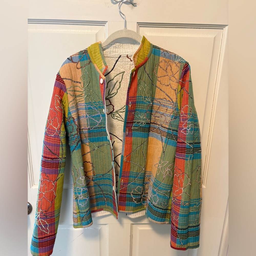 NWT Anu reversible quilted floral embroidered tapestry jacket coat m medium new - Picture 5 of 7